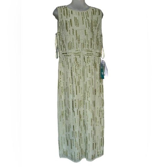 MAC DUGGAL Dress Size 14 Cocktail Gown Sequin Green Beaded Midi Sage Green NEW - Picture 6 of 15